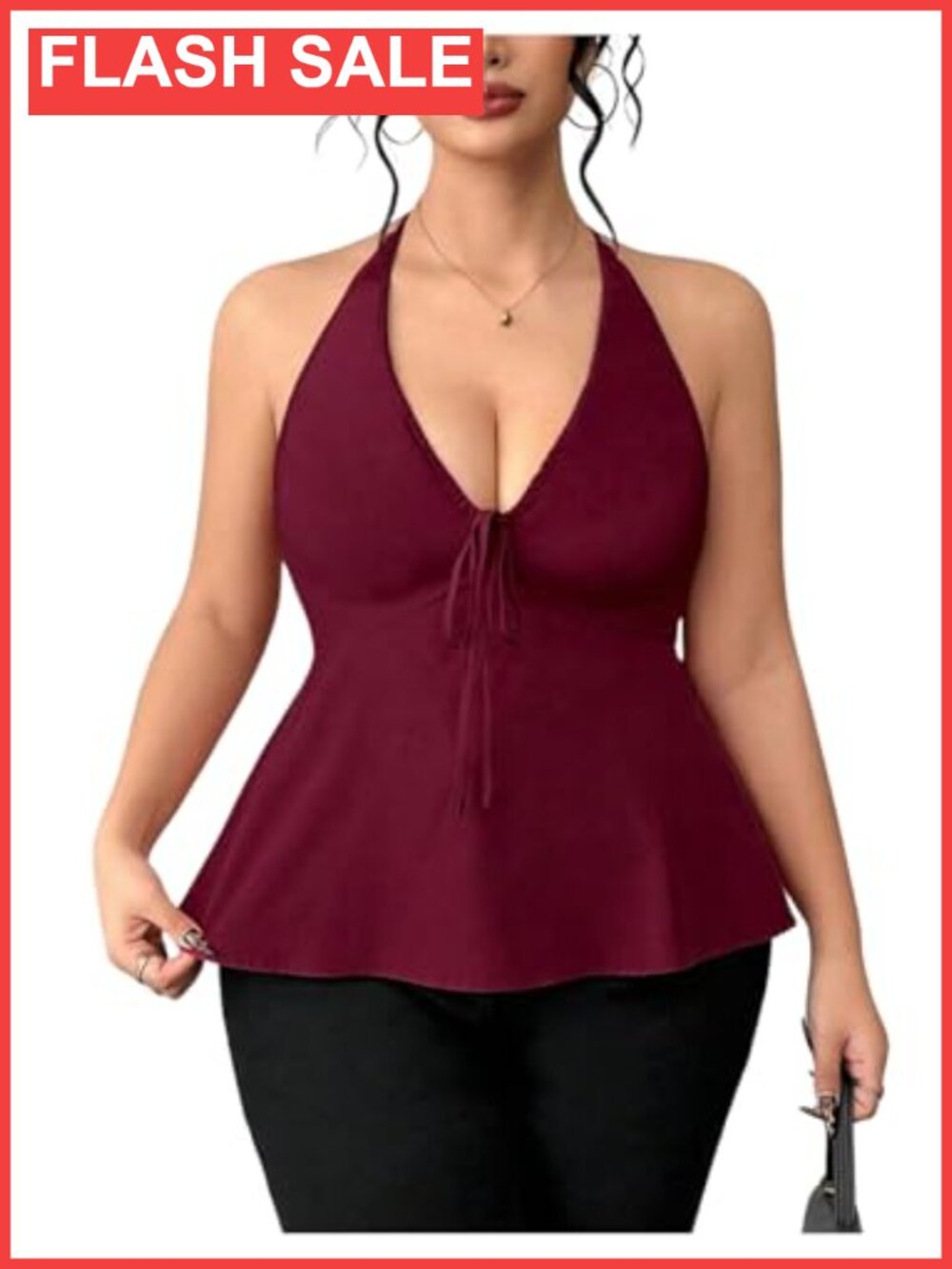 SOLY HUX Womens Plus Size Halter Peplum Top Sleeveless Ruffle Hem